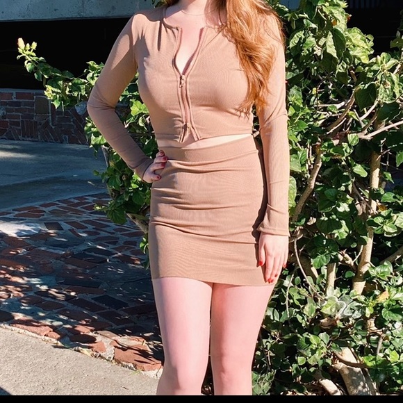 Nude Matching Skirt and Top Set